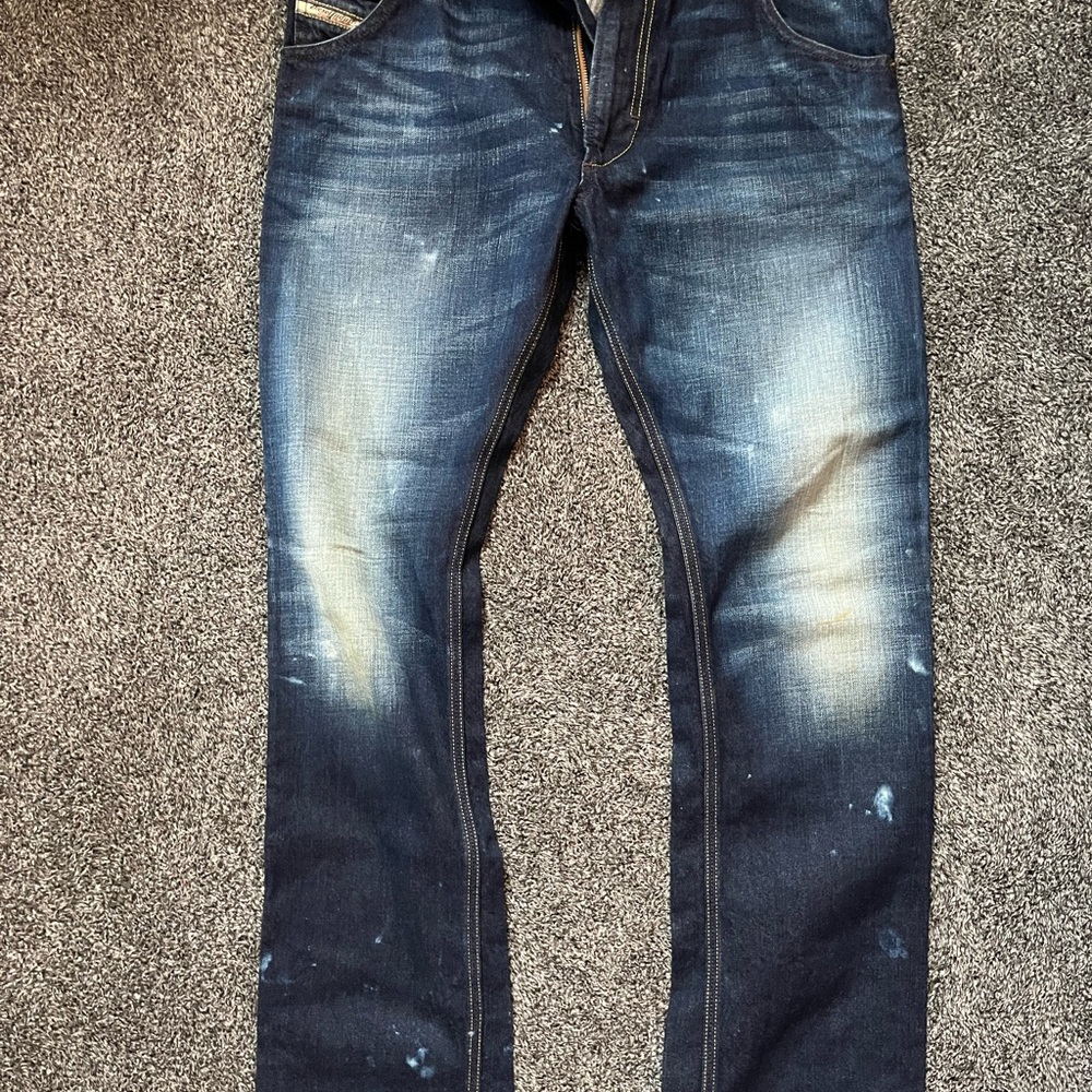 Diesel Men's Blue Washed Relaxed Jeans